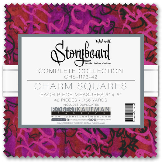 Storyboard Charm Squares, Robert Kaufman CHS-1173-42, 5" Inch Precut Fabric Squares, Abstract Rainbow Colors Charm Squares Quilt Fabric