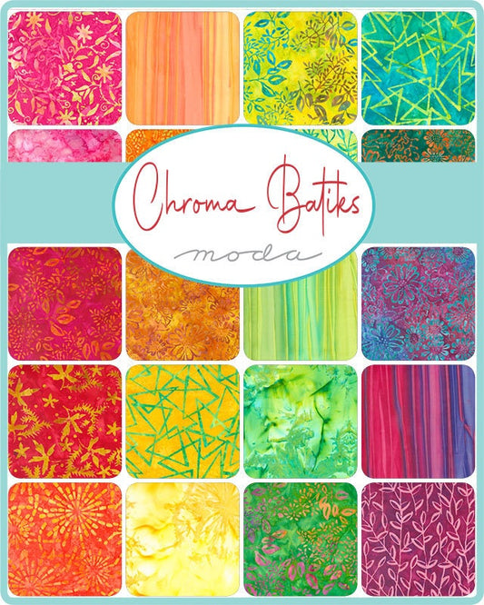 Chroma Batiks Charm Pack, Moda 4366PP, 5" Inch Precut Batik Fabric Squares, Bright Rainbow Batik Charm Pack Fabric, Colorful Batiks
