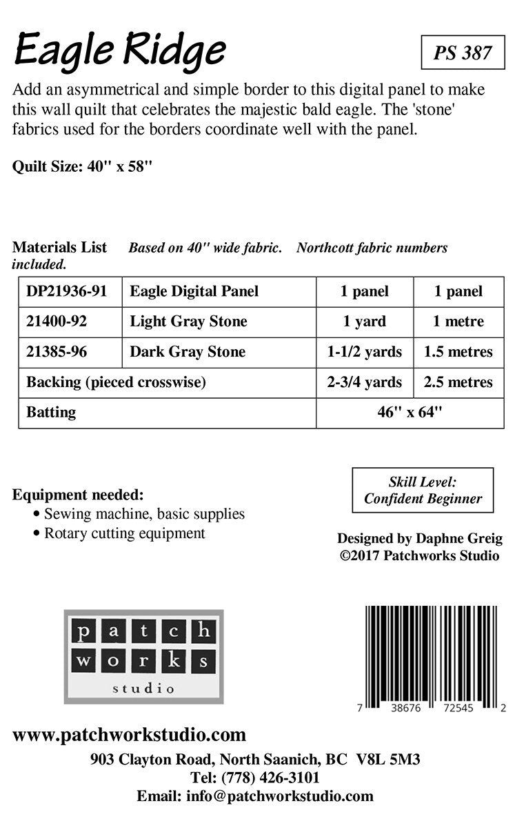 Eagle Ridge Quilt Pattern, Patchworks Studio PS387, Yardage Panel Friendly Checkerboard Frame Lap Throw Quilt Pattern