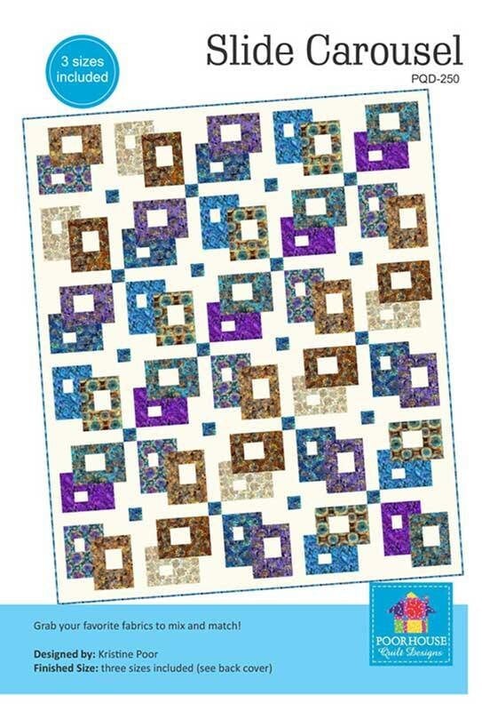 Slide Carousel Quilt Pattern, Poor House Quilt Designs PQD-250, Yardage Friendly Lap Twin Double Bed Quilt Pattern