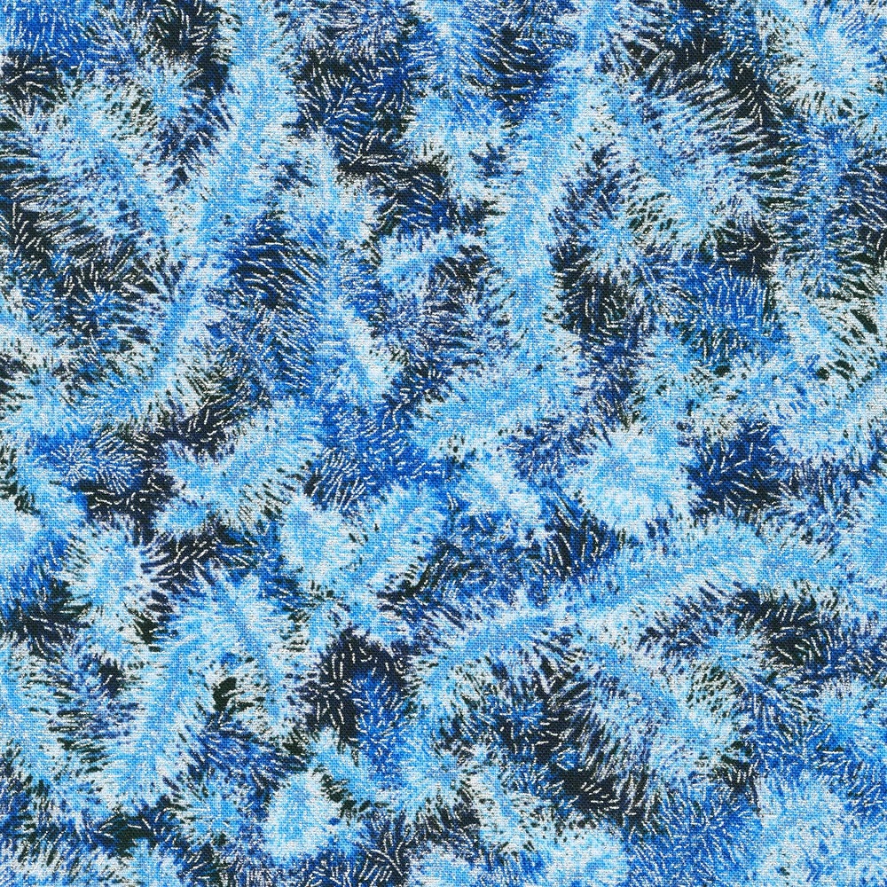Holiday Flourish Snow Flower Blue Ten Square, Robert Kaufman TEN-1191-42, Blue Silver Metallic Christmas Fabric, 10" Precut Fabric Squares