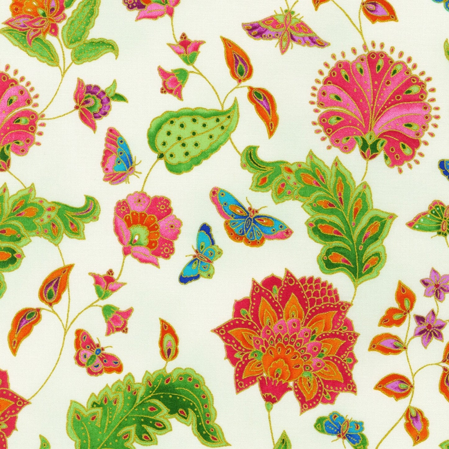 Parvaneh's Butterflies Charm Squares, Robert Kaufman CHS-1168-42, 5" Inch Precut Fabric Squares, Floral Butterfly Dragonfly Fabric