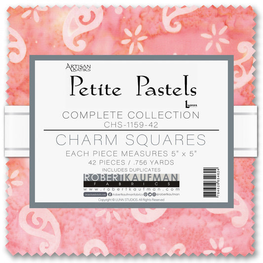 Petite Pastels Batik Charm Squares, Robert Kaufman CHS-1159-42, Artisan Batiks Pastel Charm Pack Fabric, 5" Inch Precut Fabric Squares