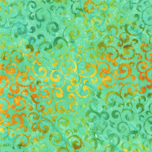 Artisan Batiks Azulejos - Swirls Green Blue Orange Batik Fabric, Robert Kaufman AMD-22223-52 Pistachio, By the Yard