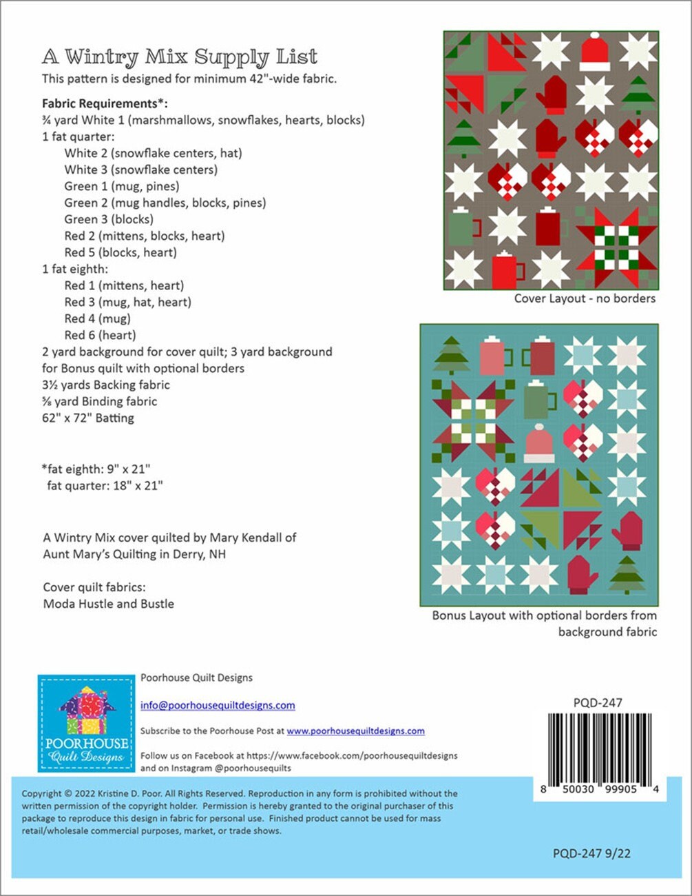A Wintry Mix Quilt Pattern, Poor House Quilt Designs PQD247, Fat Quarter FQ Fat Eighths F8 Scrap Friendly Winter Lap Throw Quilt Pattern