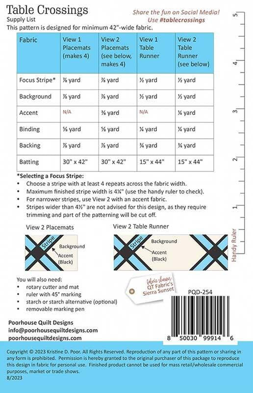 Table Crossings Quilt Pattern, Poor House Quilt Designs PQD-254, Place Mats Placemats Table Runner Pattern, Easy Table Quilt Pattern