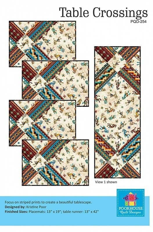 Table Crossings Quilt Pattern, Poor House Quilt Designs PQD-254, Place Mats Placemats Table Runner Pattern, Easy Table Quilt Pattern