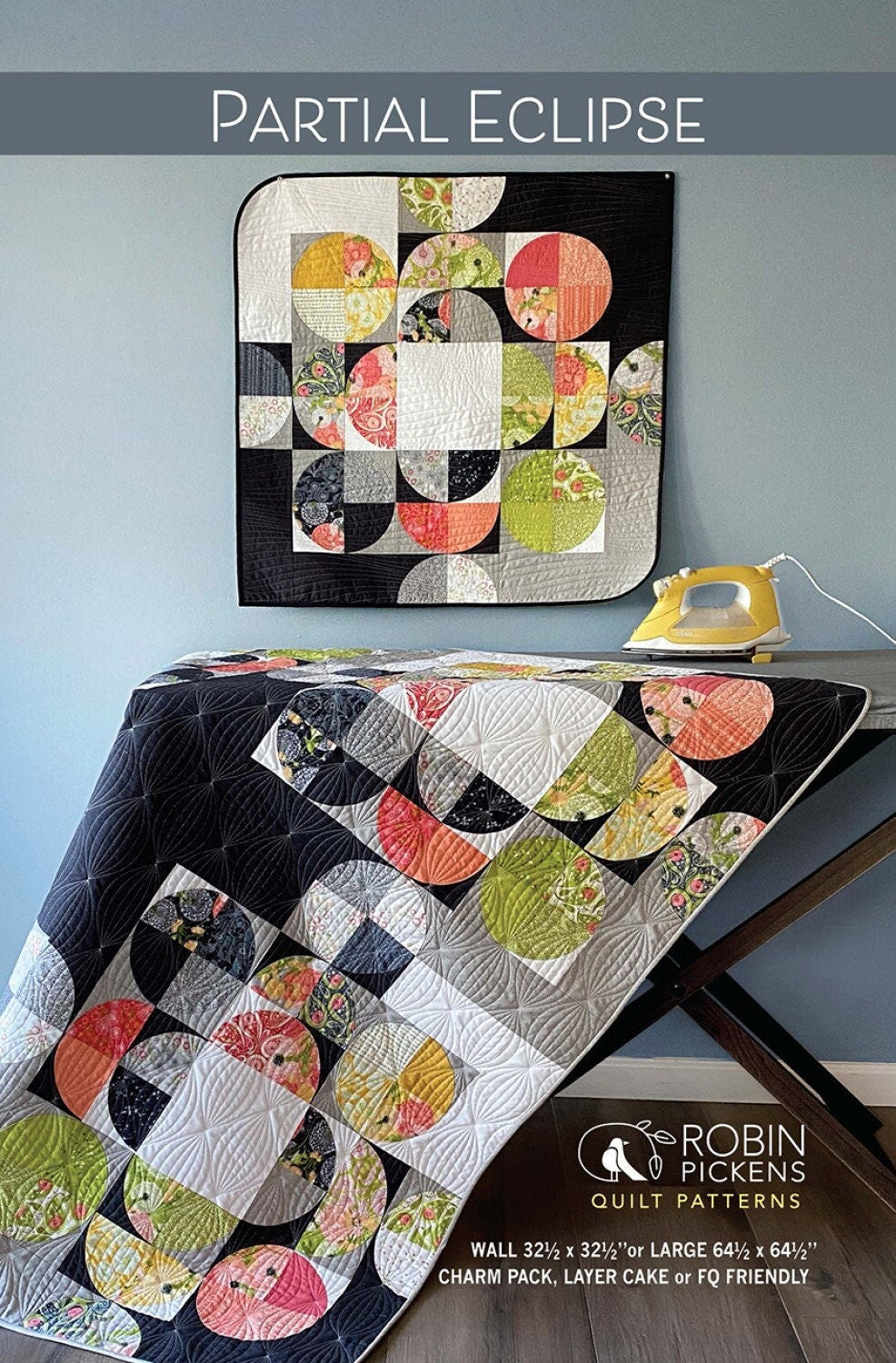 Partial Eclipse Quilt Pattern, Robin Pickens RPQP-PE155, Fat Quarter FQ Charm Pack Layer Cake Friendly Curved Piecing Quilt Pattern