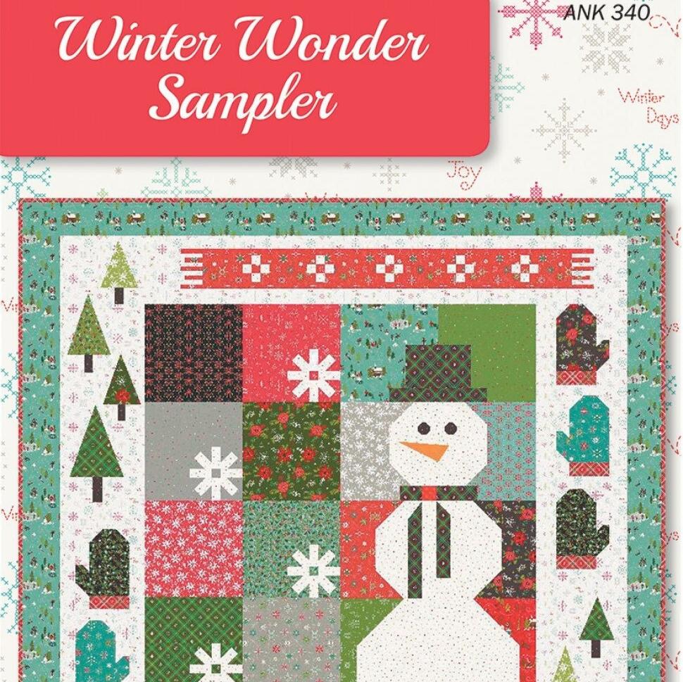 Winter Wonder Sampler Quilt Pattern, Anka's Treasures ANK340, Layer Cake Friendly Snowman Mittens Trees Winter Quilt Pattern