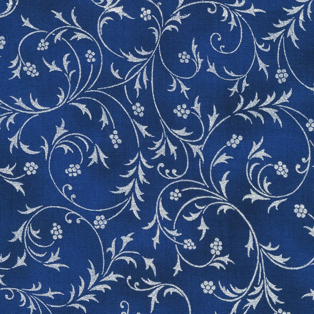 Holiday Flourish Snow Flower Blue Ten Square, Robert Kaufman TEN-1191-42, Blue Silver Metallic Christmas Fabric, 10" Precut Fabric Squares