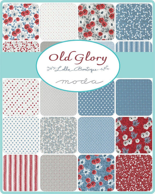 Old Glory Charm Pack, Moda 5200PP, 5" Inch Precut Fabric Squares, Patriotic Floral Charm Pack Fabric, Lella Boutique