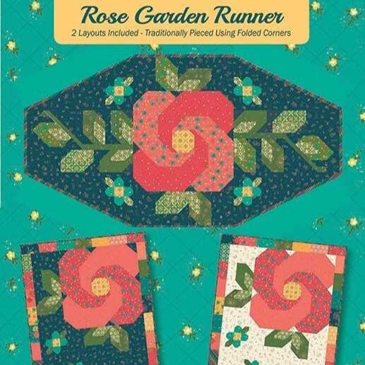 Rose Garden Runner Quilt Pattern, Anka's Treasures ANK349, Fat Eighths Quarters Friendly, Spring Flowers Table Topper Quilt Pattern