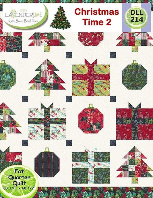Christmas Time 2 Quilt Pattern, Designs by Lavender Lime DLL214, Fat Quarter Friendly Christmas Xmas Tree Gift Ornament Throw Quilt Pattern