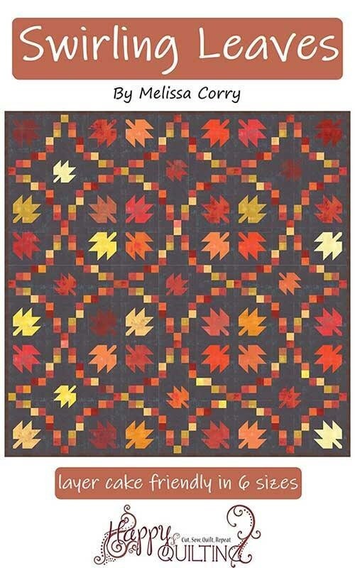 Swirling Leaves Quilt Pattern, Happy Quilting HQ131, Layer Cake Friendly Autumn Fall Leaves Topper Throw Bed Quilt Pattern
