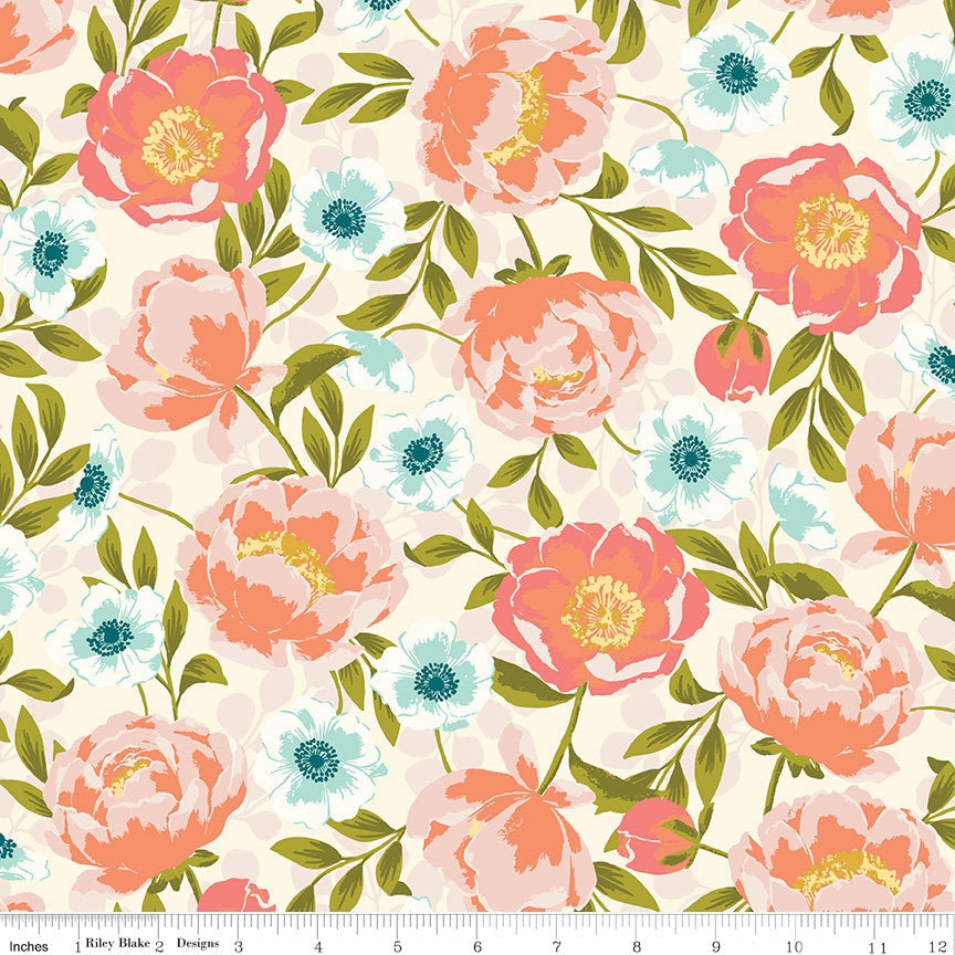 Blossom Lane 5" Stacker, Riley Blake 5-14000-42, Floral Home Precut Quilt Fabric Squares, Katherine Lenius