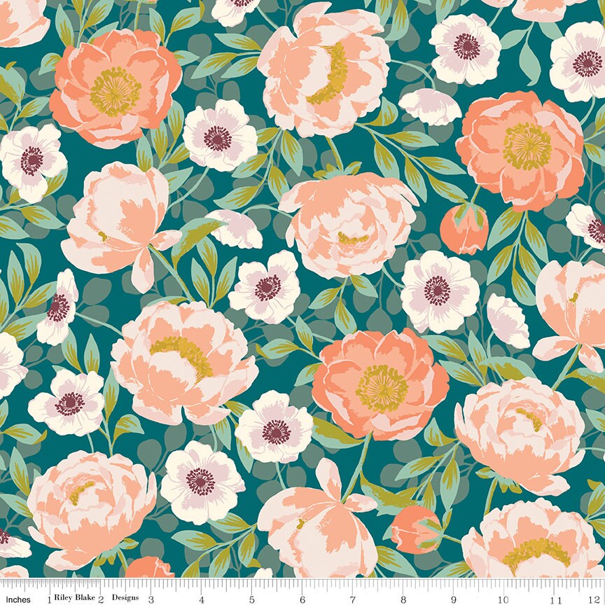 Blossom Lane 5" Stacker, Riley Blake 5-14000-42, Floral Home Precut Quilt Fabric Squares, Katherine Lenius