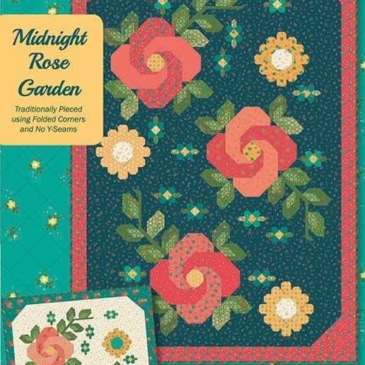 Midnight Rose Garden Quilt Pattern, Anka's Treasures ANK348, Fat Eighths Quarters Friendly, Spring Flowers Roses Daisy Throw Quilt Pattern