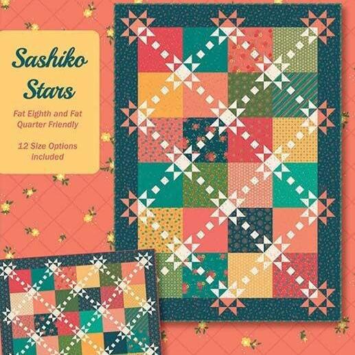 Sashiko Stars Quilt Pattern, Anka's Treasures ANK350, Fat Eighths Quarters F8 FQ Friendly Star Quilt Pattern