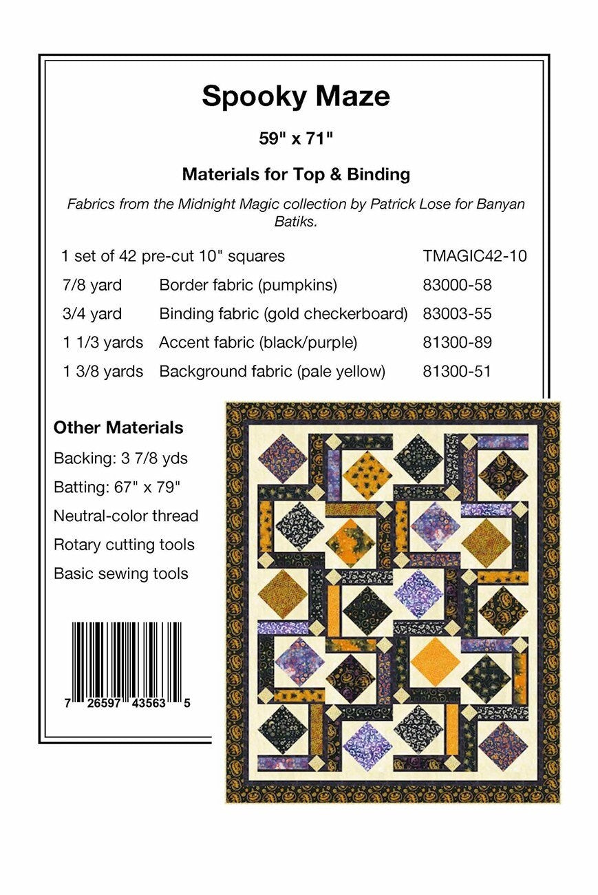 Spooky Maze Quilt Pattern, Pine Tree Country Quilts PTNB0336, Layer Cake Precut 10" Squares Friendly Square in Square Throw Quilt Pattern