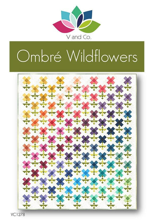Ombre Wildflowers Quilt Pattern, V and Co VC1278, Jelly Roll Strip Friendly Flower Throw Quilt Pattern, Ombre Temperature Quilt Pattern