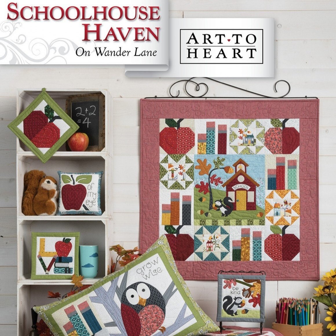 Schoolhouse Haven On Wander Lane Quilt Pattern Projects Book 9, Art to Heart ATH176P, Back to School Sewing Quilting Projects, Halvorsen