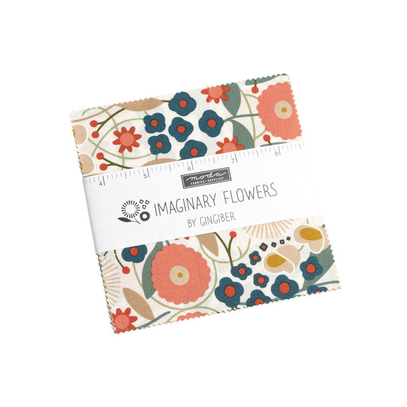 Imaginary Flowers Charm Pack, Moda 48380PP, 5" Inch Precut Quilt Fabric Squares, Flowers Floral Charm Pack Fabric, Gingiber