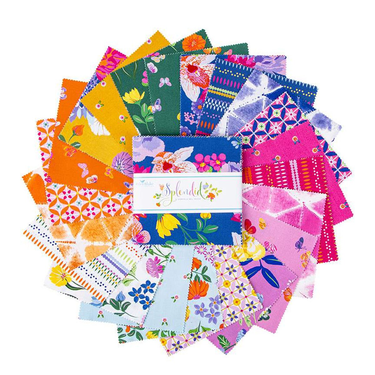 Splendid 5" Stacker, Riley Blake 5-14310-42, Bright Floral Fabric, 5" Inch Precut Charm Fabric Squares, Gabrielle Neil Design