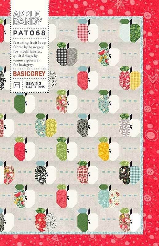 Apple Dandy Quilt Pattern, BasicGrey PAT068, Layer Cake Friendly Apples Throw Quilt Pattern, Basic Grey