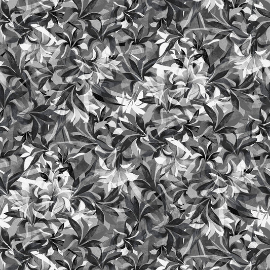 108" Shadow Leaves - Black White Abstract Wide Quilt Back Fabric, Henry Glass 3141W-99, Color Principle, Cotton Quilt Backing, By the Yard