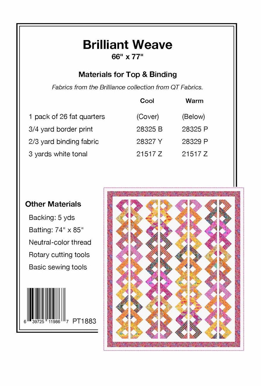 Brilliant Weave Quilt Pattern, Pine Tree Country Quilts PT1883, 18 Fat Quarters FQ Friendly Modern Throw Quilt Pattern
