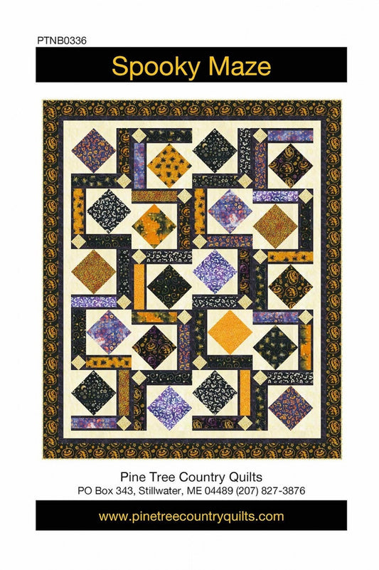 Spooky Maze Quilt Pattern, Pine Tree Country Quilts PTNB0336, Layer Cake Precut 10" Squares Friendly Square in Square Throw Quilt Pattern