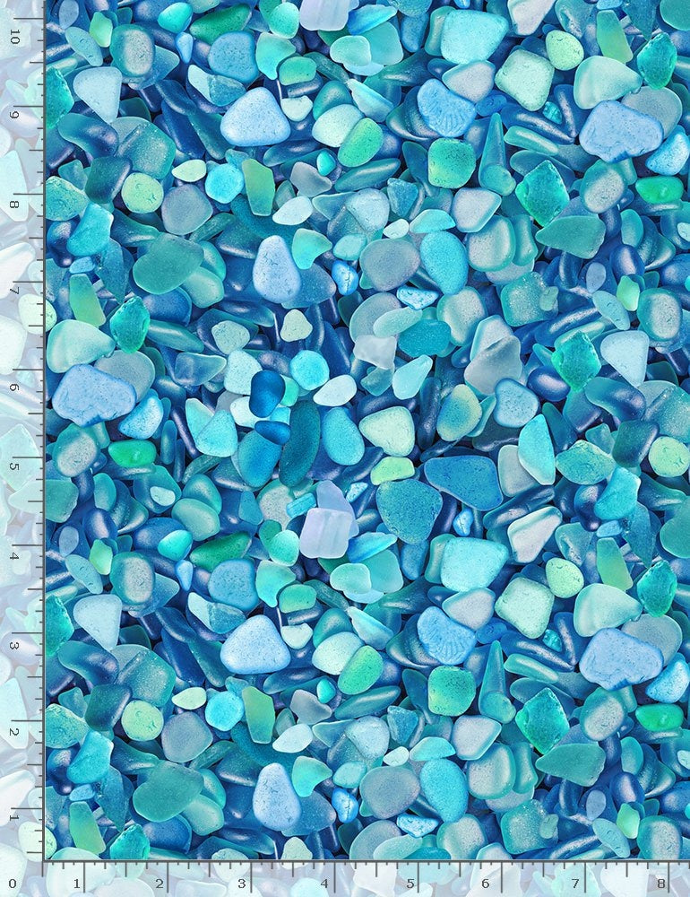 Beach Comber - Packed Blue Seaglass Fabric, Timeless Treasures BEACH-C1237 BLUE, Blue Tonal Pebbles Fabric, By the Yard