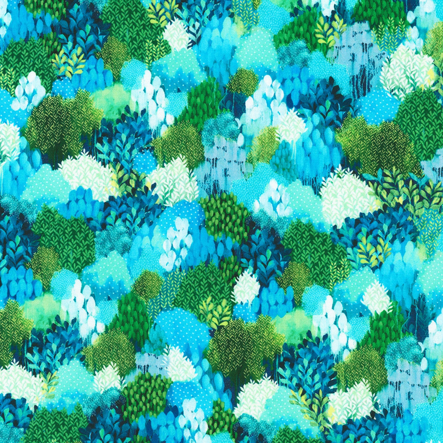 Painterly Trees Charm Squares, Robert Kaufman CHS-1214-42, 5" Inch Precut Fabric Squares, Bright Modern Trees Shrubs Plants Fabric