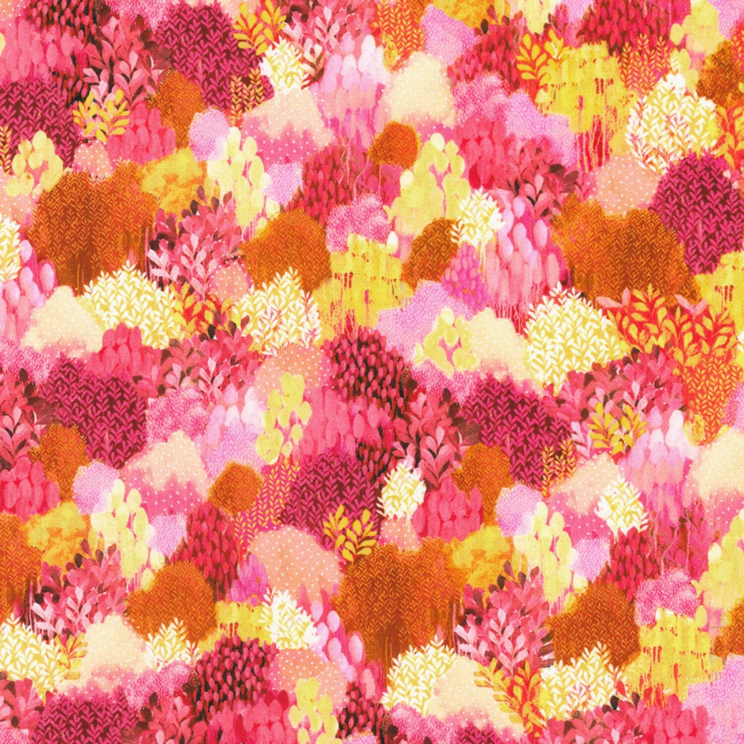 Painterly Trees Charm Squares, Robert Kaufman CHS-1214-42, 5" Inch Precut Fabric Squares, Bright Modern Trees Shrubs Plants Fabric