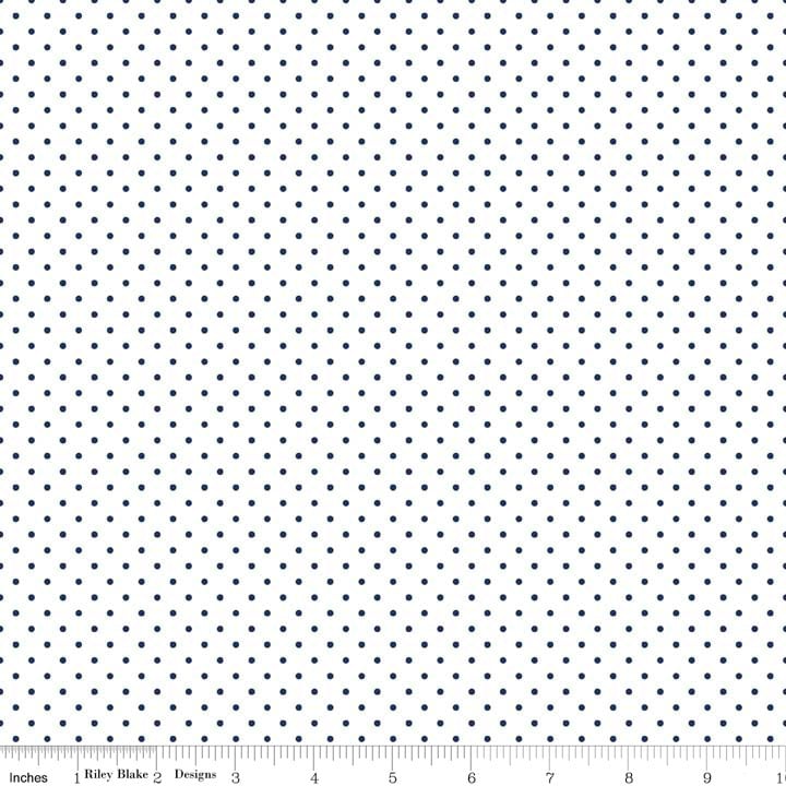 LAST CALL Swiss Dot - Navy Blue Dots on White, Riley Blake C660-21 NAVY, Navy Blue Swiss Polka Dots Fabric, Quilter's Cotton, By the Yard